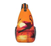 FLYIFE Pink Flamingo Sunset Printed Sling Shoulder Bags for Men Women Crossbody Backpack Hiking Sports Chest Pack School Bag