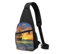 FLYIFE pirate ship in the sunset Printed Sling Bag Chest Bag for Men Women, Casual Sling Shoulder Backpack Crossbody Bag