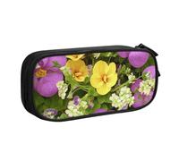 FLYIFE Purple and Yellow Flower Large Pencil Bag with 2 Compartments Pencil Pen Case Pencil Pouch Bag Organizer for Girls Boys Student School Office College, Black