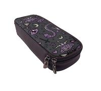 FLYIFE Purple Black Goth Spooky Leather Pencil Bag Zipper Pencil Pen Case Flap Pencil Pouch Bag Organizer for Girls Boys Student School Office College