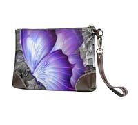 FLYIFE Purple Butterfly Printed Wristlet Bags Leather Clutch Womens Zip Purse Wallet Handbag With Wrist Strap