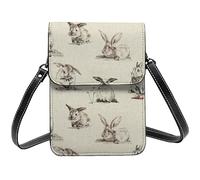 FLYIFE Rabbit Background Printed Crossbody Phone Bag With Flap - Portable Leather Mobile Phone Pouch Wallet Small Shoulder Bag For Girls Women