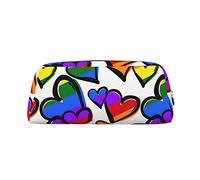 FLYIFE Rainbow Colored Gay Pride Hearts Printed Leather Pencil Case for Girls Boys - Gold Zipper Pencil Bag Pen Pouch Cosmetic Organizer Bag for School Office Travel
