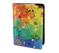 FLYIFE Rainbow Flowers Printed Passport Holder Cover 5.5 inches, Leather Passport Cover Case Travel Passport Wallet for Women Men