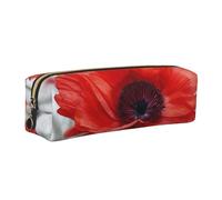 FLYIFE Red Flower Leather Pencil Case Gold Zipper Pen Pencil Pouch Bag Organizer for Girls Boys Student School Office College