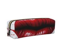 FLYIFE Red Heart Lips and Love Leather Pencil Case Gold Zipper Pen Pencil Pouch Bag Organizer for Girls Boys Student School Office College