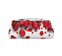 FLYIFE Red Rose Petals Printed Leather Pencil Case for Girls Boys - Silver Zipper Pencil Bag Pen Pouch Cosmetic Organizer Bag for School Office Travel
