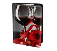 FLYIFE Red Rose Wine Glass and Candle Printed Passport Holder Cover 5.5 inches, Leather Passport Cover Case Travel Passport Wallet for Women Men