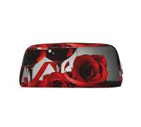 FLYIFE Red Wine Rose and Candle Printed Leather Pencil Case for Girls Boys - Silver Zipper Pencil Bag Pen Pouch Cosmetic Organizer Bag for School Office Travel