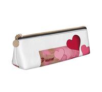 FLYIFE Romantic Love Printed Triangle Leather Pencil Case for Girls Boys, Zipper Pencil Bag Pen Pouch Bag Organizer for Student School Office College