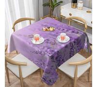 FLYIFE Romantic Purple Lavender Printed Square Tablecloth 152x152cm - Water-Resistant Wrinkle-Free Table Cloth Cover For Picnic Kitchen Dining