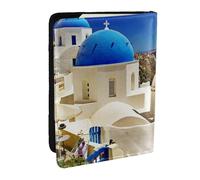 FLYIFE Santorini Greek Island sea View Printed Passport Holder Cover, PU Leather Passport Cover Case Travel Passport Wallet for Women Men