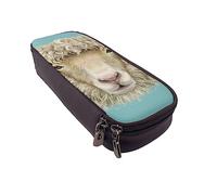 FLYIFE Sheep Head Retro Animal Leather Pencil Bag Zipper Pencil Pen Case Flap Pencil Pouch Bag Organizer for Girls Boys Student School Office College