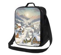 FLYIFE Snow Covered Village Town Printed Insulated Lunch Bag with Adjustable Shoulder Strap, Portable Cooler Lunch Tote Bag for Picnic/Work/School/Travel
