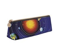 FLYIFE Solar System Printed Triangle Leather Pencil Case for Girls Boys, Zipper Pencil Bag Pen Pouch Bag Organizer for Student School Office College