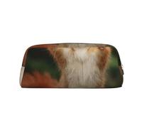 FLYIFE Squirrel Funny Animal Printed Leather Pencil Case for Girls Boys - Silver Zipper Pencil Bag Pen Pouch Cosmetic Organizer Bag for School Office Travel