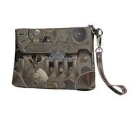 FLYIFE Steampunk Mechanical Gears Printed Wristlet Bags Leather Clutch Womens Zip Purse Wallet Handbag With Wrist Strap