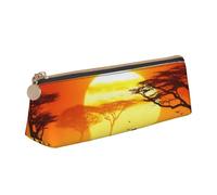 FLYIFE Sunset Animals Printed Triangle Leather Pencil Case for Girls Boys, Zipper Pencil Bag Pen Pouch Bag Organizer for Student School Office College