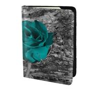 FLYIFE Teal Gray Rose Printed Passport Holder Cover 5.5 inches, Leather Passport Cover Case Travel Passport Wallet for Women Men