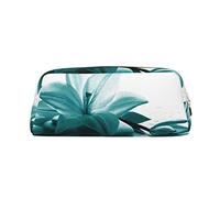 FLYIFE Teal Lily Printed Leather Pencil Case for Girls Boys - Gold Zipper Pencil Bag Pen Pouch Cosmetic Organizer Bag for School Office Travel