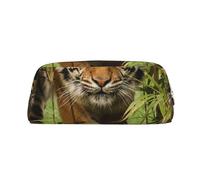 FLYIFE Tiger in The Jungle Printed Leather Pencil Case for Girls Boys - Gold Zipper Pencil Bag Pen Pouch Cosmetic Organizer Bag for School Office Travel