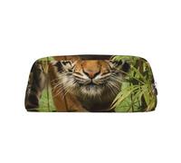 FLYIFE Tiger in The Jungle Printed Leather Pencil Case for Girls Boys - Silver Zipper Pencil Bag Pen Pouch Cosmetic Organizer Bag for School Office Travel
