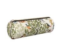 FLYIFE Trees and Animals Printed Cylindrical Leather Pencil Case for Girls Boys, Gold Zipper Pencil Bag Pen Pouch Organizer for Student School Office College