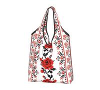 FLYIFE Ukrainian Embroidery Style Rose Printed Foldable Totes Bag - Eco-Friendly Shopping Bag, Lightweight And Durable, 2 Pcs