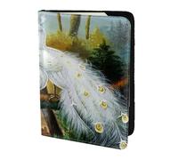FLYIFE White Peacock Printed Passport Holder Cover 5.5 inches, Leather Passport Cover Case Travel Passport Wallet for Women Men