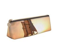 FLYIFE White Sailing Ship at Sunset Printed Triangle Leather Pencil Case for Girls Boys, Zipper Pencil Bag Pen Pouch Bag Organizer for Student School Office College