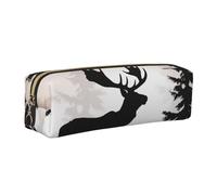 FLYIFE Wild Elk Black Silhouette Leather Pencil Case Gold Zipper Pen Pencil Pouch Bag Organizer for Girls Boys Student School Office College