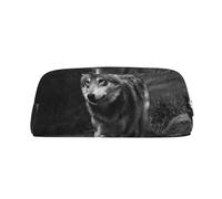 FLYIFE Wild Life Wolf Printed Leather Pencil Case for Girls Boys - Silver Zipper Pencil Bag Pen Pouch Cosmetic Organizer Bag for School Office Travel