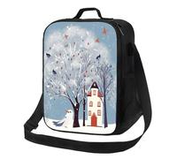 FLYIFE Winter Snowman Bird Tree Printed Insulated Lunch Bag with Adjustable Shoulder Strap, Portable Cooler Lunch Tote Bag for Picnic/Work/School/Travel