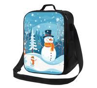 FLYIFE Winter Snowman Printed Insulated Lunch Bag with Adjustable Shoulder Strap, Portable Cooler Lunch Tote Bag for Picnic/Work/School/Travel