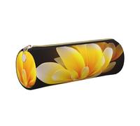 FLYIFE Yellow Gradient Flower Printed Cylindrical Leather Pencil Case for Girls Boys, Gold Zipper Pencil Bag Pen Pouch Organizer for Student School Office College