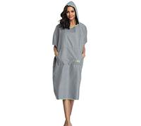 FLYILY Microfibre Surf Poncho Towel with Hood Bath Robe for swimming and beach changing One Size Fit All adults(Grey,L)