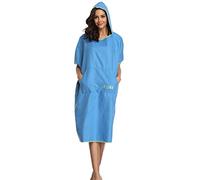 FLYILY Microfibre Surf Poncho Towel with Hood Bath Robe for swimming and beach changing One Size Fit All adults(Blue,L)