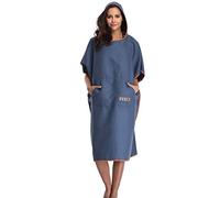 FLYILY Microfibre Surf Poncho Towel with Hood Bath Robe for swimming and beach changing One Size Fit All adults(Navy,L)