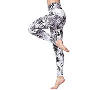 FLYILY Women Yoga Pants Printed High Waist Power Flex Capris Workout Leggings for Fitness Running (3-WhiteLeaf, Medium)