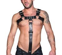 FlyinBet Punk Men's Body Chest Harness with Cock Ring Adjustable Leather Chest Strap Sexy Punk Chest Belt Clubwear Costume BDSM Men's Fetish Body Harness