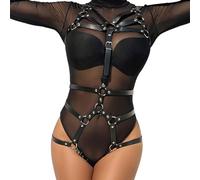 FlyinBet Women's Sexy Leather Body Harness, Fetish Erotic Lingerie Chest Harness SM Adjustable Erotic Harness Lingerie Set Rave Outfit Cosplay Costume