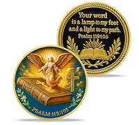 Flying Angels Religious Challenge Coins, Christian Challenge Coin Quote Psalm 119:105, Jesus' Guidance Coins Christian Gifts Coins for Christian Church School