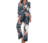 Flying Atlantic Puffin Women's Pajama Set Long Sleeve Lounge Set Comfortable Button Down Sleepwear L