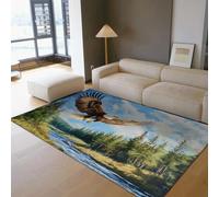 Flying Bald Eagle Indoor Area Rugs for Entryway- Blue Sky Green Forest Doormat Non Slip Thin Carpet for Living Room Porch Rv Camper Decor 60x90cm
