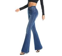 FLYING BANANA Women's Totally Shaping Curvy Stretchy Bootcut Flare Denin Jeans, Blue-bootcut, 14 Short