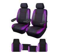 Flying Banner Carbon Fiber Mesh Front Car Seat Covers Armrest Compatible and Anti-Slip Car Floor Mats 4 Pieces Full Set, Universal Combo Set for Most Sedans Truck Vans SUVs (Black and Purple)
