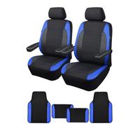 Flying Banner Carbon Fiber Mesh Front Car Seat Covers Armrest Compatible and Anti-Slip Car Floor Mats 4 Pieces Full Set, Universal Combo Set for Most Sedans Truck Vans SUVs (Black and Blue)