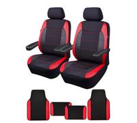 Flying Banner Carbon Fiber Mesh Front Car Seat Covers Armrest Compatible and Anti-Slip Car Floor Mats 4 Pieces Full Set, Universal Combo Set for Most Sedans Truck Vans SUVs (Black and Red)