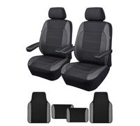 Flying Banner Carbon Fiber Mesh Front Car Seat Covers Armrest Compatible and Anti-Slip Car Floor Mats 4 Pieces Full Set, Universal Combo Set for Most Sedans Truck Vans SUVs (Black and Grey)