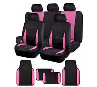 Flying Banner Combo Set Fabric Seat Covers Full Set with Non-Slip Floor Mats Universal for Most Trucks Vans SUVs (Pink)